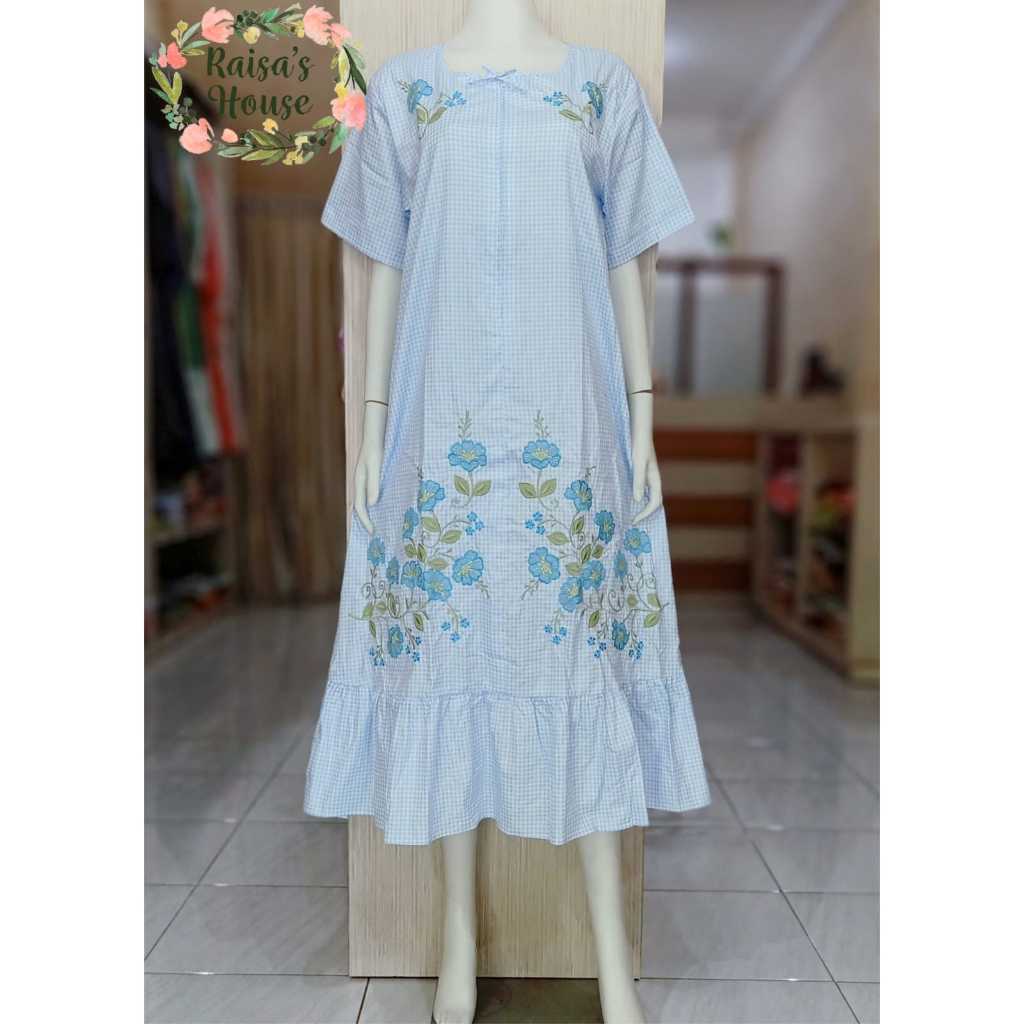 DASTER TUNIK BORDIR KHAS MALANG - REMPEL BAWAH | BABY BLUE - KOTAK
