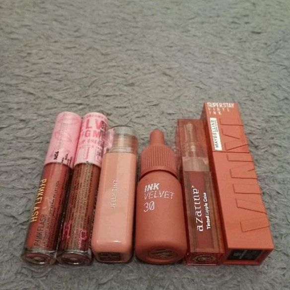 [PRELOVED] maybelline vynil ink mischievous azarine tinted lippie cake pumpkin peripera ink velvet 3