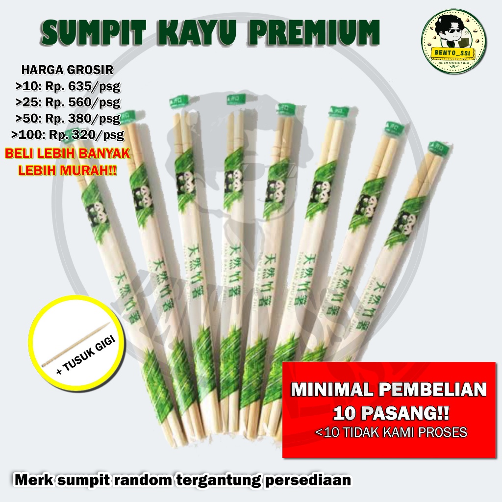 Sumpit Kayu Sepasang Panda ION Sukawa Seika Sekali Pakai TUSUK GIGI/TANPA TUSUK GIGI