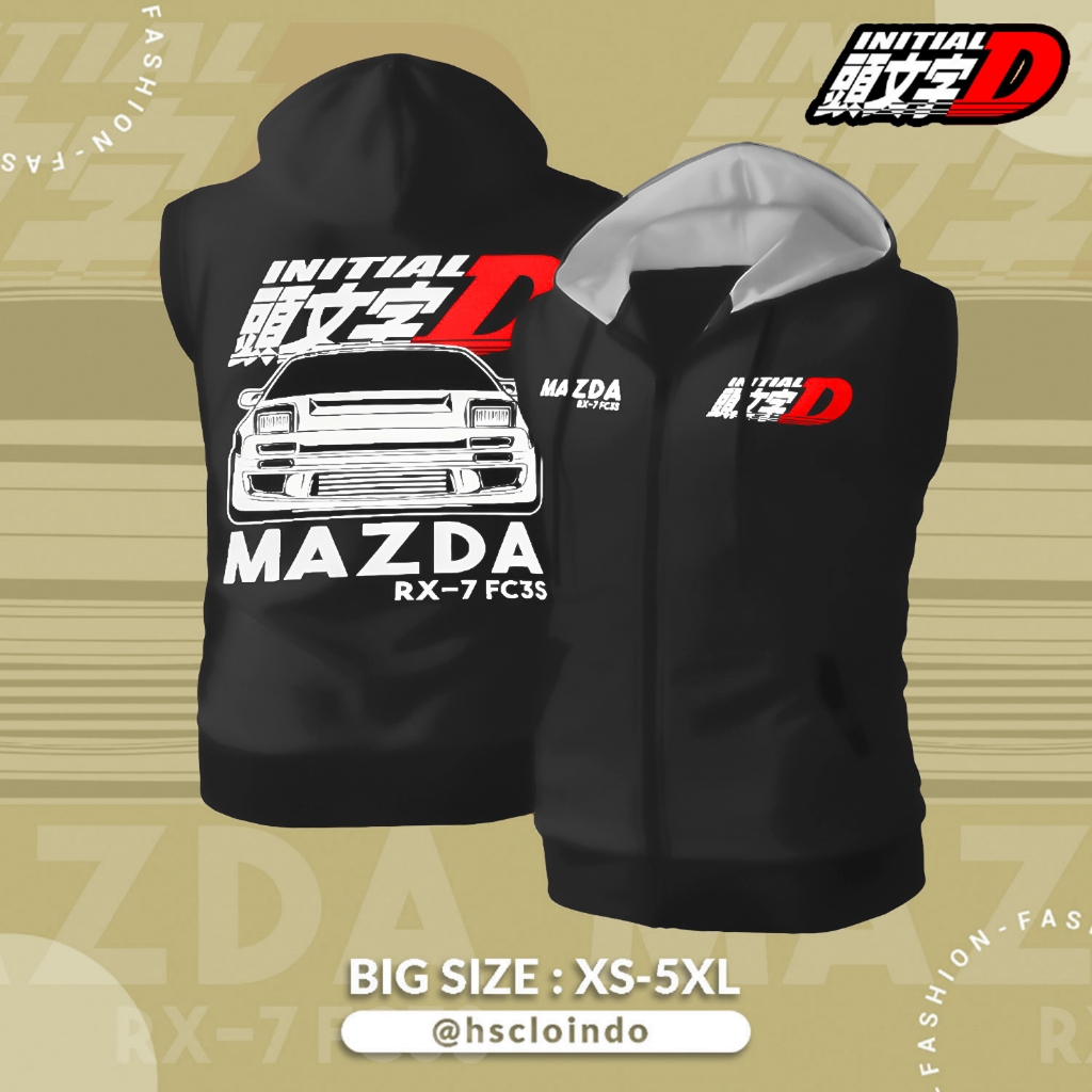 Jaket Rompi Vest Mazda RX7 Initial D RWD FD3S Drifting Big Size Bahan Fleece Ukuran Jumbo XS S M L X