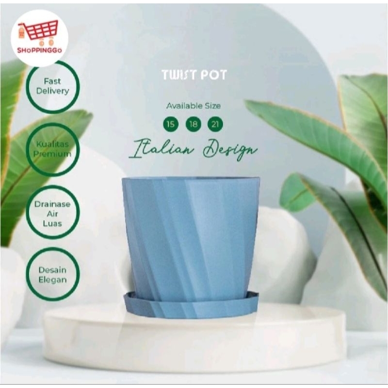 Gessler Twist Pot Arctic Blue - Pot Plastik Murah Ukuran 15- 21 Pot Bunga Murah Pot Plastik Kecil Be