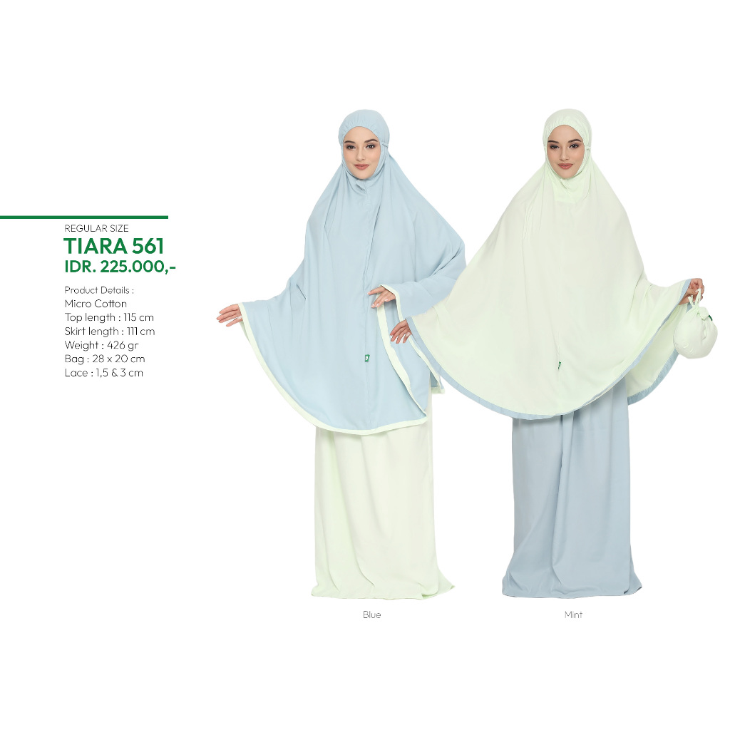 Mukena Tatuis Tiara 561 Micro Cotton Polos Adem Travel Blue Biru Mint