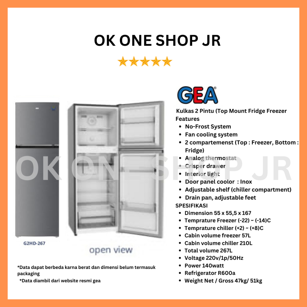 GEA Kulkas 2Pintu G2HD-267 - No Frost