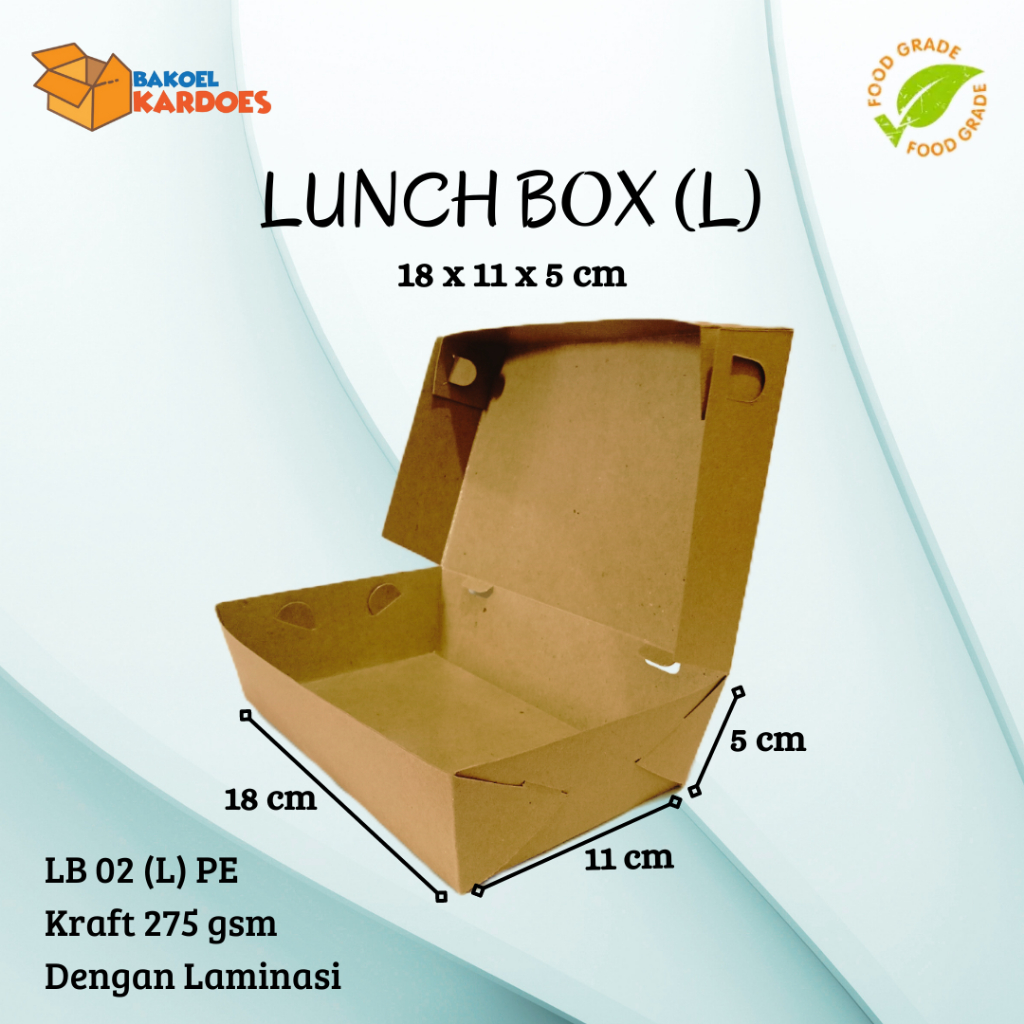 

Lunch box LB 02 PE (L) uk. 18x11x5 (Dengan laminasi tahan minyak)