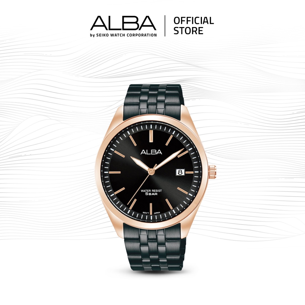 NEW Alba Jam Tangan Pria AS9S04 / AS9S04X1 Quartz Black Gold Dial Stainless Steel Strap Watch