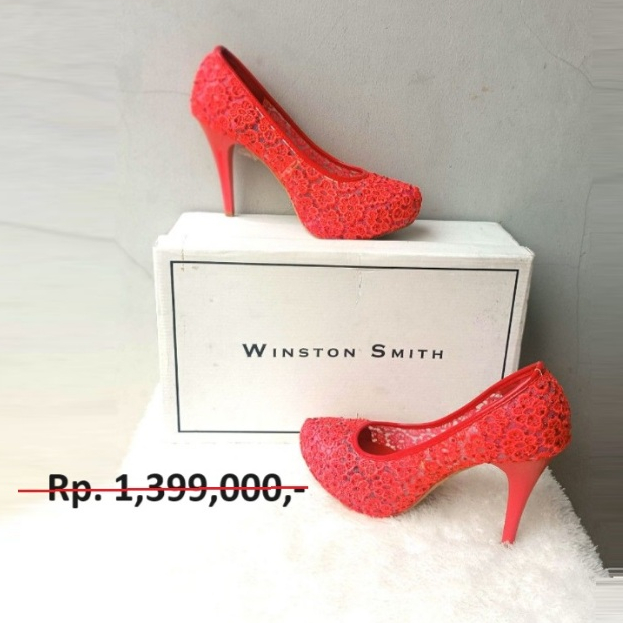 NEW Winston Smith Stileto Magenta Heels Lace Stiletto Sepatu Pesta Hak Tinggi