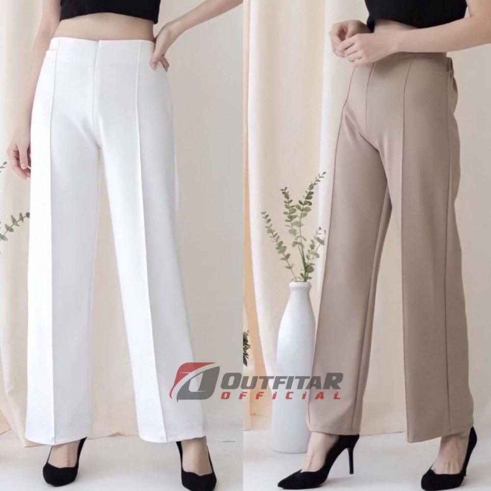ART L79D Celana Wanita Kulot Garis Basic HW Irene Cullotes Scuba Wide Leg Kulot Premium