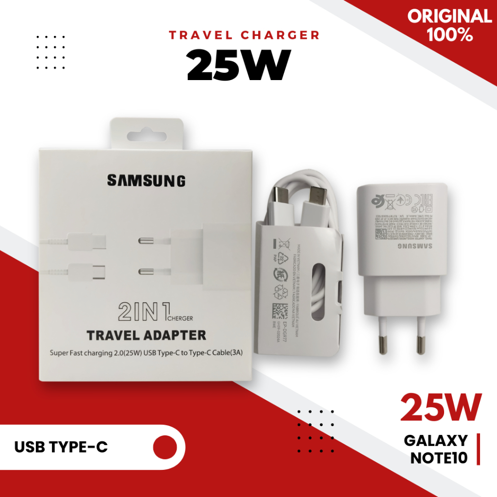 CASAN | CHARGER SAMSUNG NOTE 10 ORI 100% EP-TA800 FAST CHARGING 25W + KABEL - Putih
