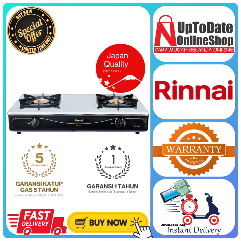KOMPOR RINNAI RI-602A RI 602A 602A KOMPOR 2 TUNGKU BIG FLAME STAINLESS STEEL RINNAI KOMPOR GAS