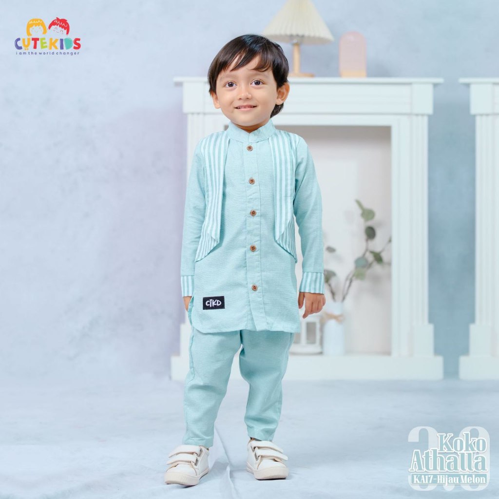 CUTEKIDS - Koko Athalla Dealova - Baju Koko Setelan Anak Warna Hijau Melon Set Koko Set Baju Koko An