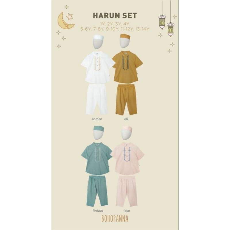 BOHOPANNA HARUN KIDS / Baju Lebaran Anak Laki-Laki / Baju Muslim Anak Laki-Laki / Setelan Muslim Ana