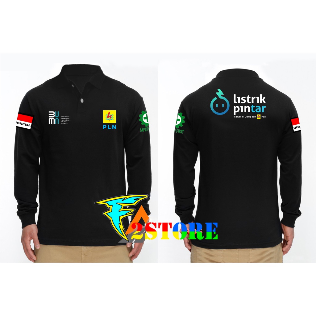 BAJU kerah model Baju Kerah LISTRIK PINTAR belakang dan Depan LOGO PLN - BAJU PLN LISTRIK PINTAR dan