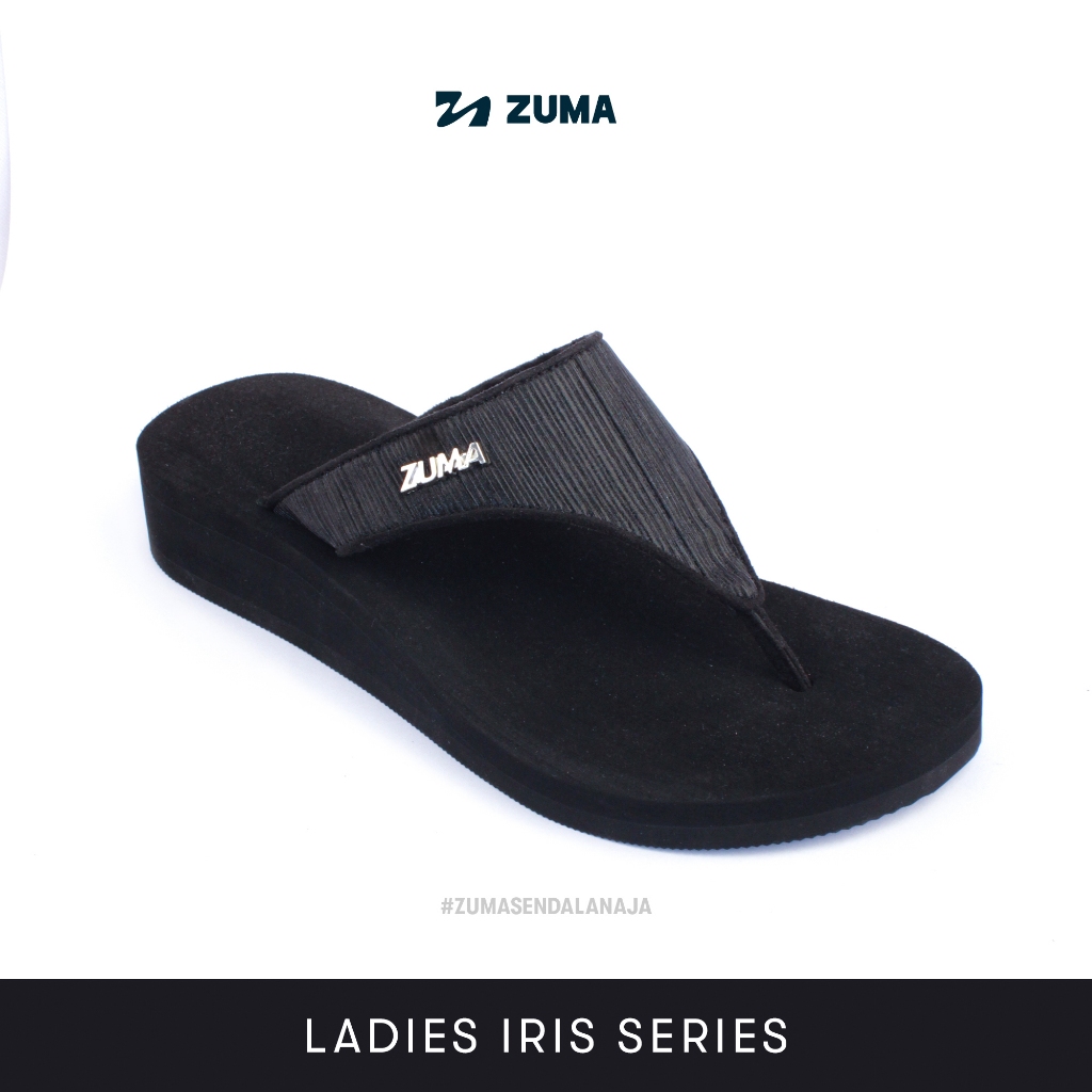 Zuma Women Iris 1 Black , Sandal Jepit Wanita Wedges Karet Polos, Hitam