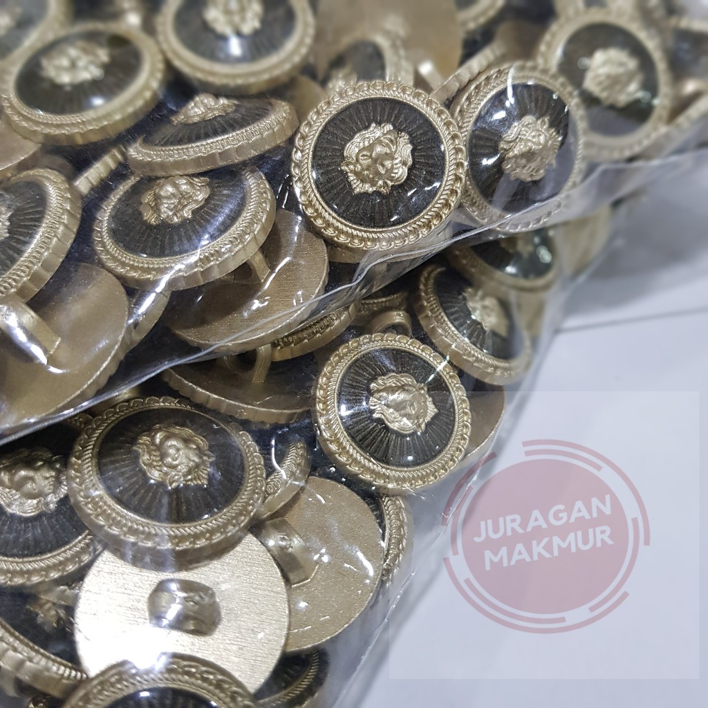 [144pcs] Kancing Jas Motif Singa Emas Ukuran 1.5cm 2,2cm 24L 34L - Kancing Jas Motif Cembung Singa