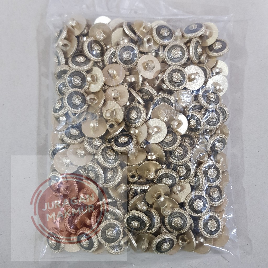 Kancing Jas Cembung Motif Singa Ukuran 24L (15mm) dan 34L (22mm) / Kancing Jas Motif Singa Emas Rose