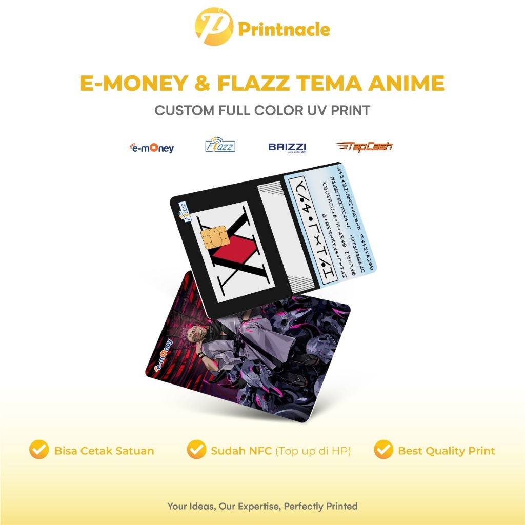 Custom Kartu E-Toll Tema Anime Cetak Print UV Design Bebas eMONEY Flazz Gen 2