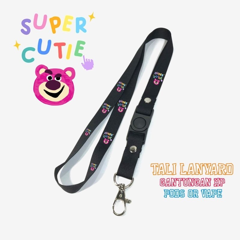 

Tali Lanyard LOTSO BEAR PINK TOYS STORY SUPER CUTIE / Lanyard Hitam Premium lanyard anime cartoon kartun distro / gantungan kunci / gantungan id card / gantungan flashdisk / nametag hp name tag / gantungan pengait handphone i