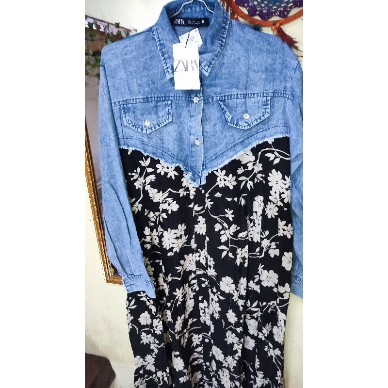 midi dress kekinian Zara jeans mix rayon lembut dan dingin
