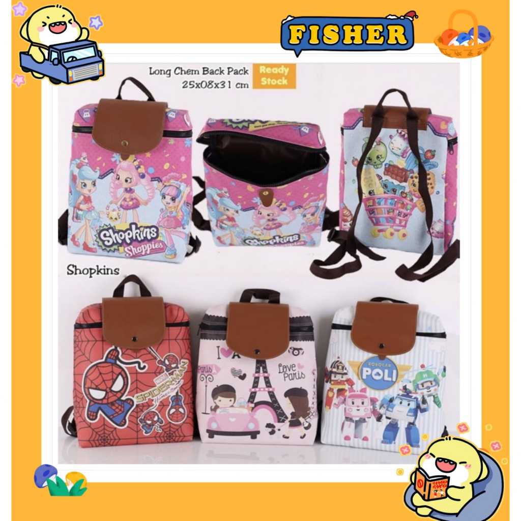 Tas ransel spiderman | robocar poli | shopkins | paris school bag backpack anak