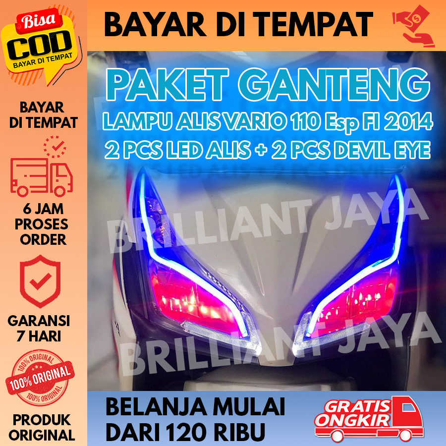 FULL SET LAMPU ALIS VARIO 110 2014 - 2020  BONUS DEVIL EYE TIDAK BERBINTIK 2 PCs LED ALIS + 2 PCs DE