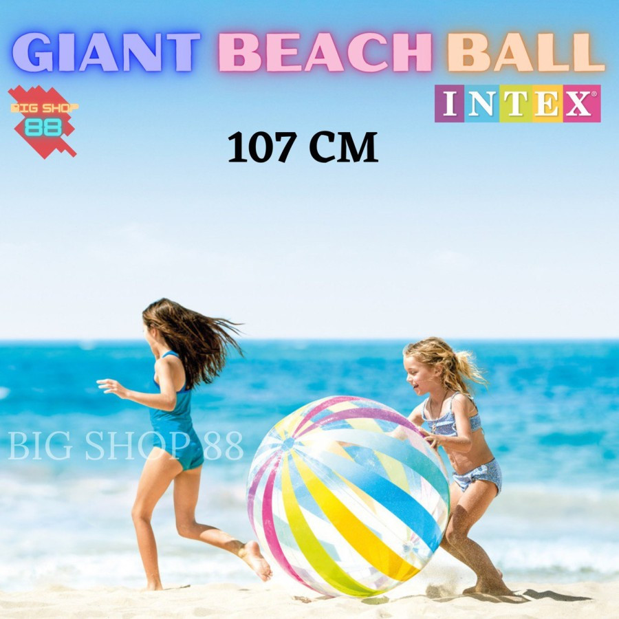 INTEX 59065 Bola Pantai Jumbo Diameter 107cm Glossy Colourfull Inflatable Giant Beach Ball Bola Pant
