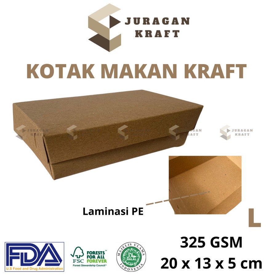 

Kotak Makan Lunch Box Bahan Kraft Food Grade Laminasi LARGE 20 pcs