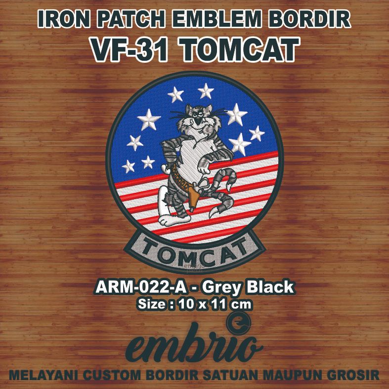 ARM-022-A - Patch Tomcatters VF-31 TOMCAT VF 31 Fighter Squad Back Thermo Sticky Blue - Grey Black -