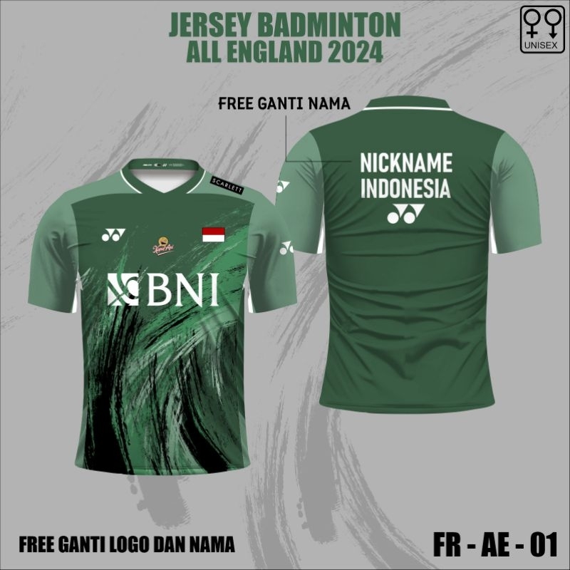 Jersey badminton All England BNI kaos baju bulutangkis Indonesia fajar riyan lengan pendek