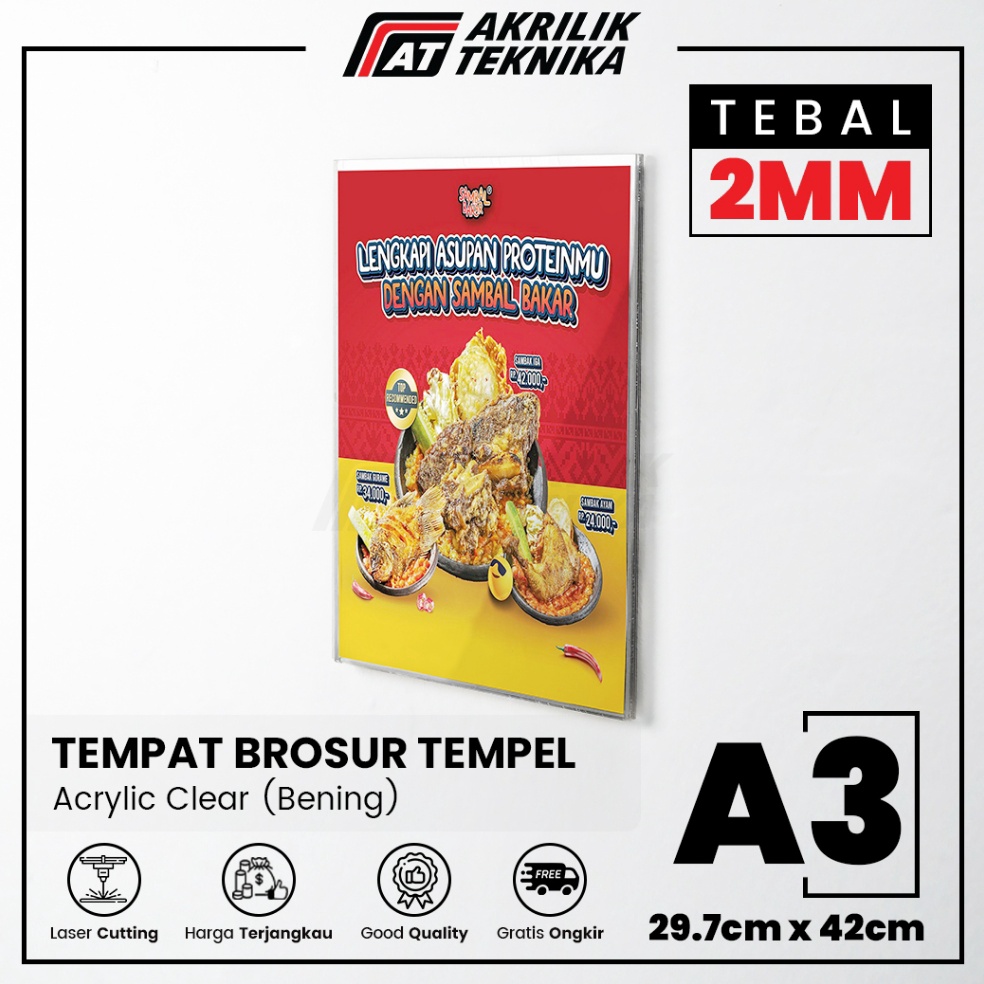 

BUF888 MEN SALE Akrilik Tempat Brosur Tempel Sign Holder Qris Barcode Menu Wall Thicker Acrylic Ukuran A3