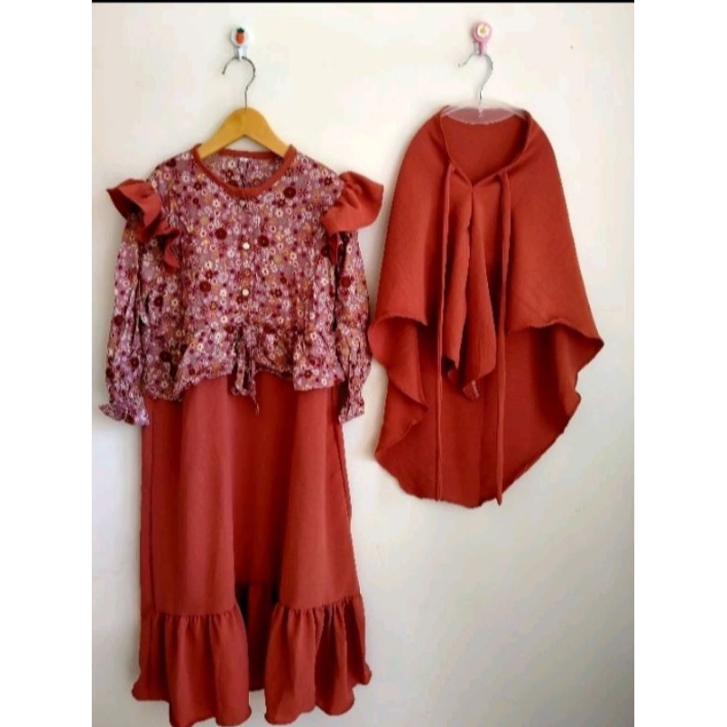 GAMIS SET HIJAB MODIS FLORA ANAK 3 - 7 Tahun