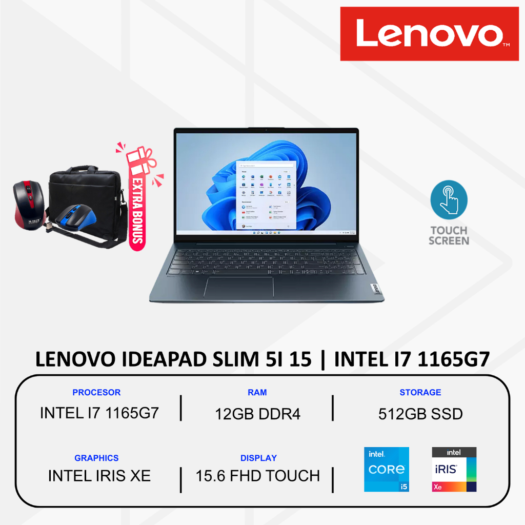 Laptop Lenovo Ideapad slim 5i 15 Intel i7 1165G7 12Gb 512Gb Ssd Touchscreen Win 11