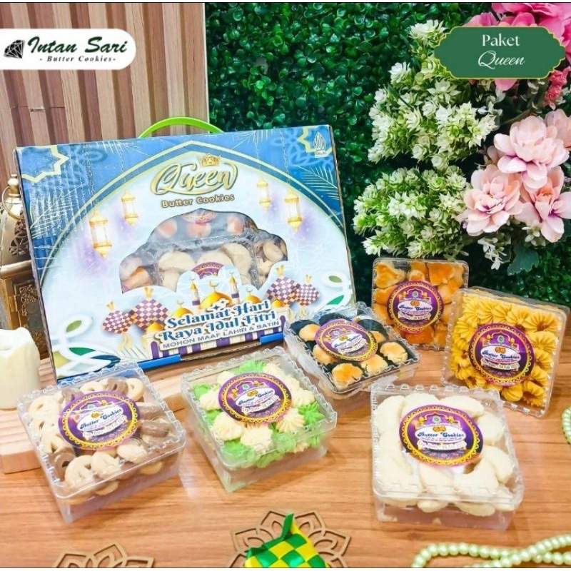 

Queen intan sari Butter Cookies - Kue lebaran - kue paket isi 6 toples - grosir kue lebaran - paketan kue kering