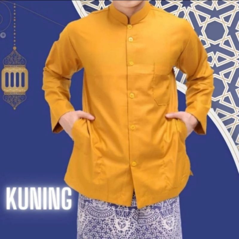 Baju Koko Habaib Kuning Polos Lengan Panjang Haibah Saku Samping