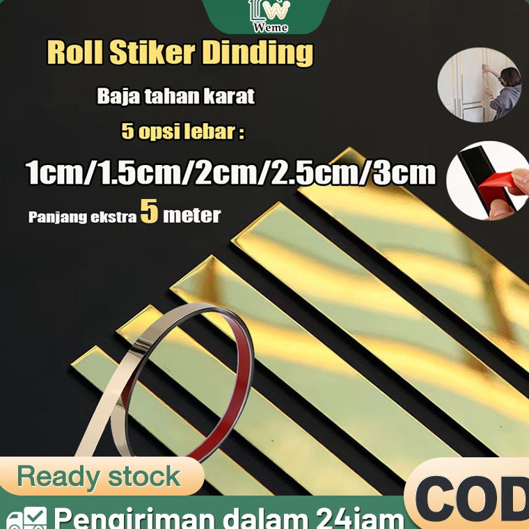 PALING DICARI 5M Stiker Dinding Gold Wall Sticker Stainless List Plat Strip Mirror Wall Ceiling Edge