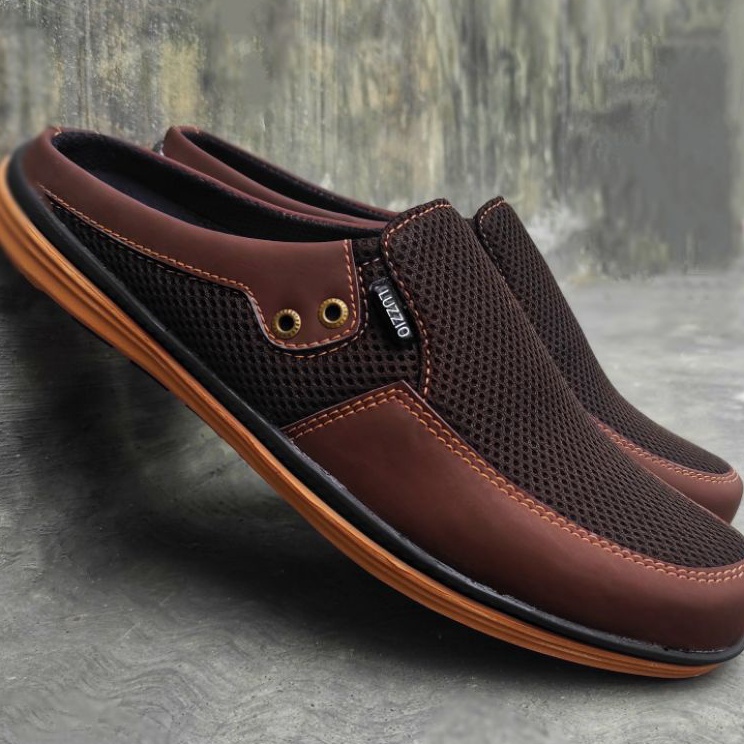 Murah nampol Bustong Slop Selop Sepatu Sandal Kulit Pria Slip On Kasual Sintetis Kerja Kantoran Form