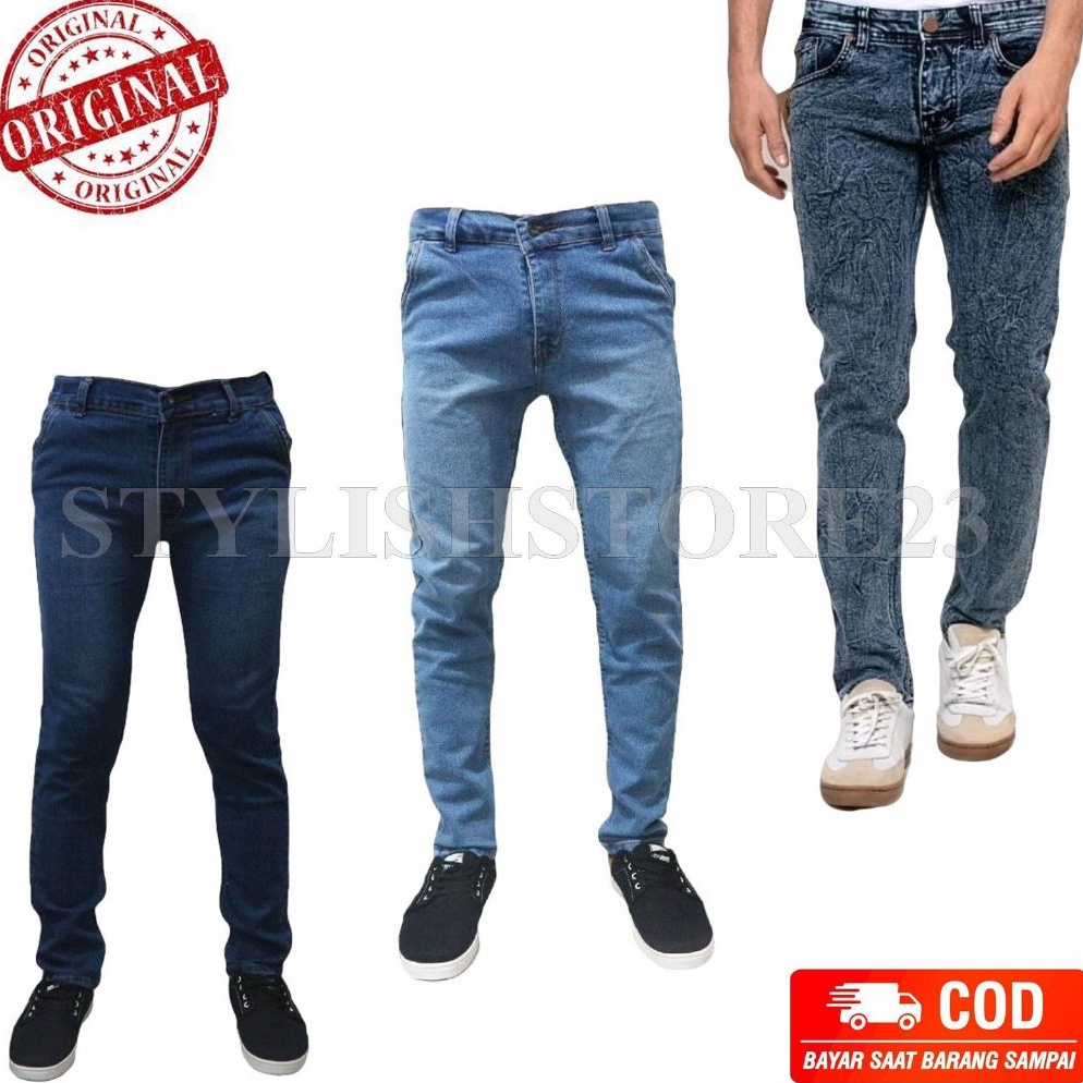 Buy Now celana jeans pensil hitam giordano pria cowok Skinny Slimfit biru muda biru dongker abu Berk