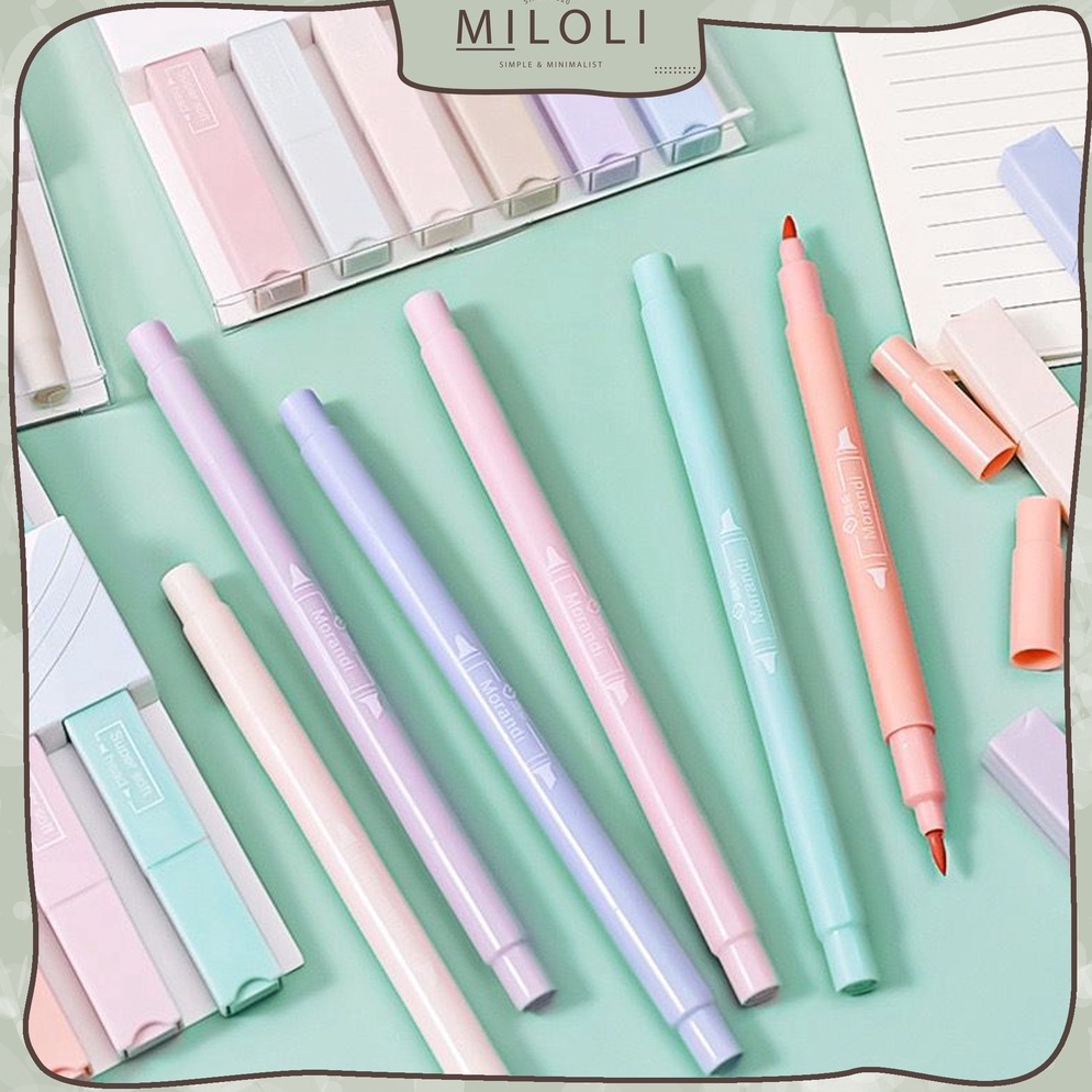 

XHT748 MEGA SALE MILOLI 6pcs Round Box Double Tip Highlighter Colour Pen Pastel Morandi Pensil Warna Series D39