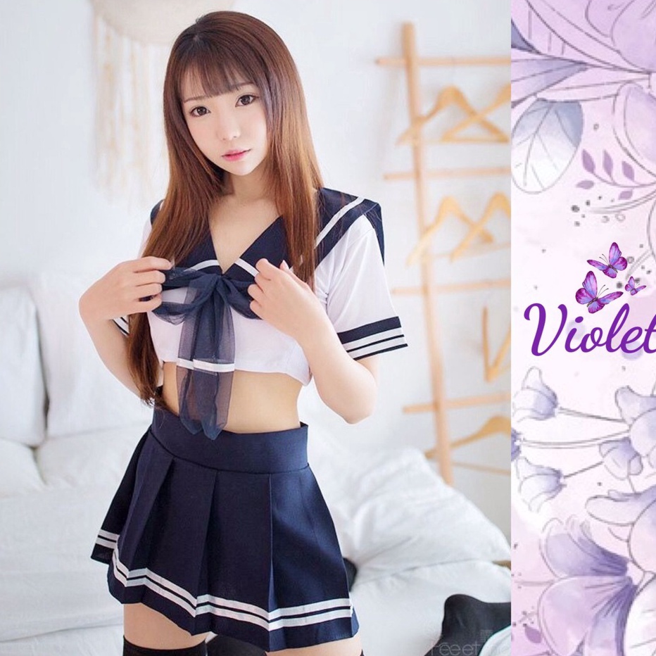 Dijamin Ori Violet Set Lingerie Sexy  Rok  Gstring Cosplay Model Seragam Siswi Jepang 1149