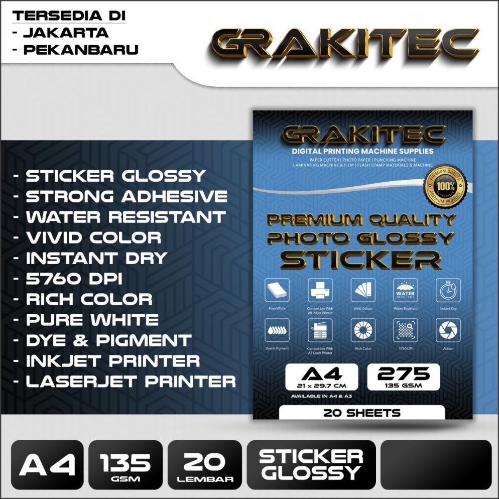 

GKI771 MURAH LEBAY Kertas Stiker Foto Glossy A4 135 Gsm 2 Lembar Glossy Photo Sticker Paper Support Printer EpsonCanonHPBrother Ori Dye