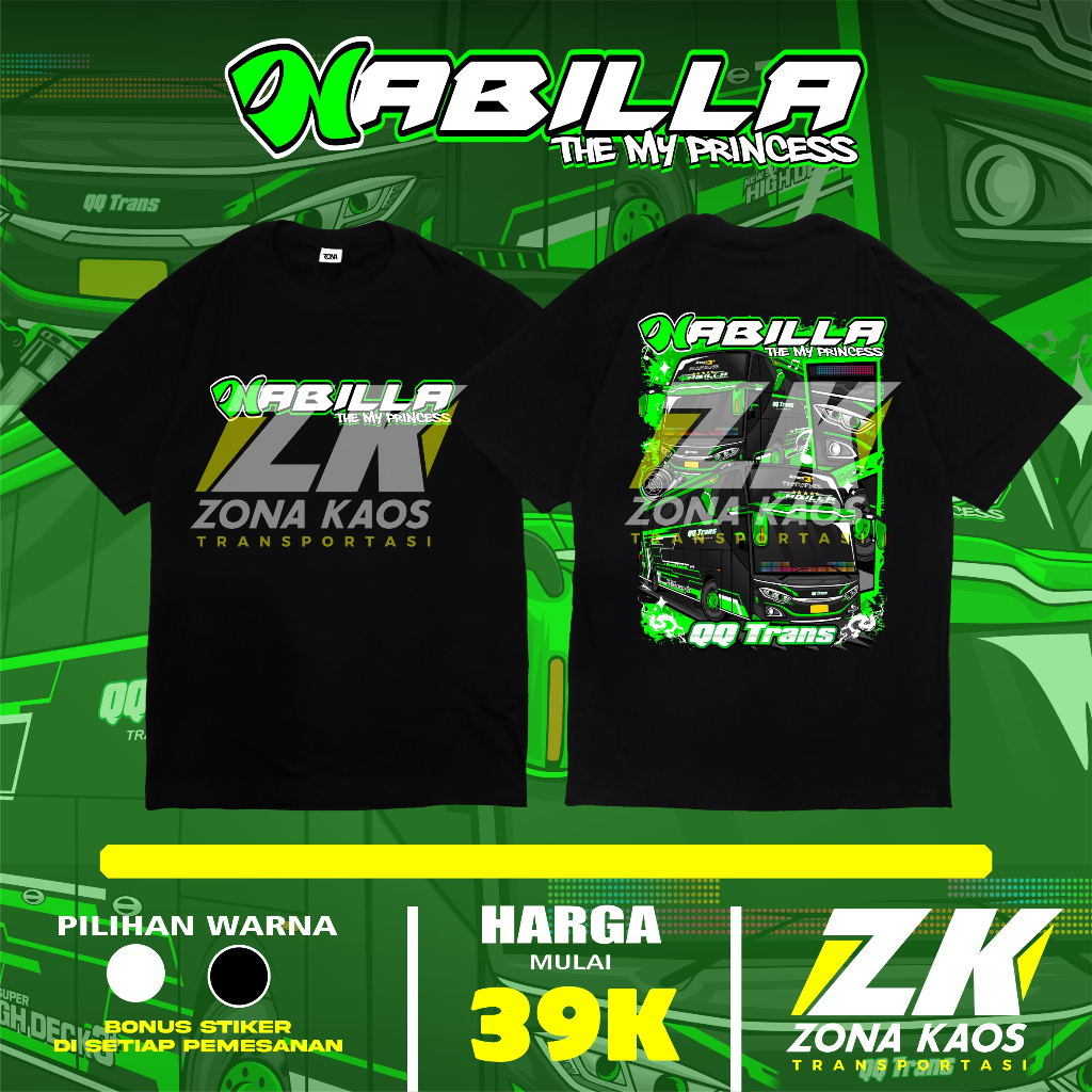 ( FREE STIKER ) KAOS BUS NABILA QQ TRANS ANAK DAN DEWASA