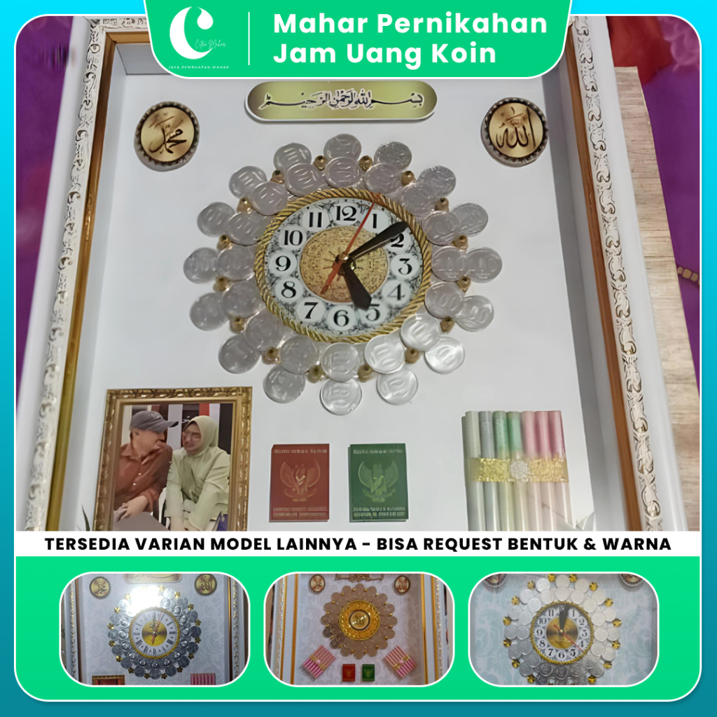 Mahar Pernikahan Mahar Jam Uang Koin Bingkai Kotak Ukuran 30x40 cm Bisa Request Warna dan Bentuk Mah