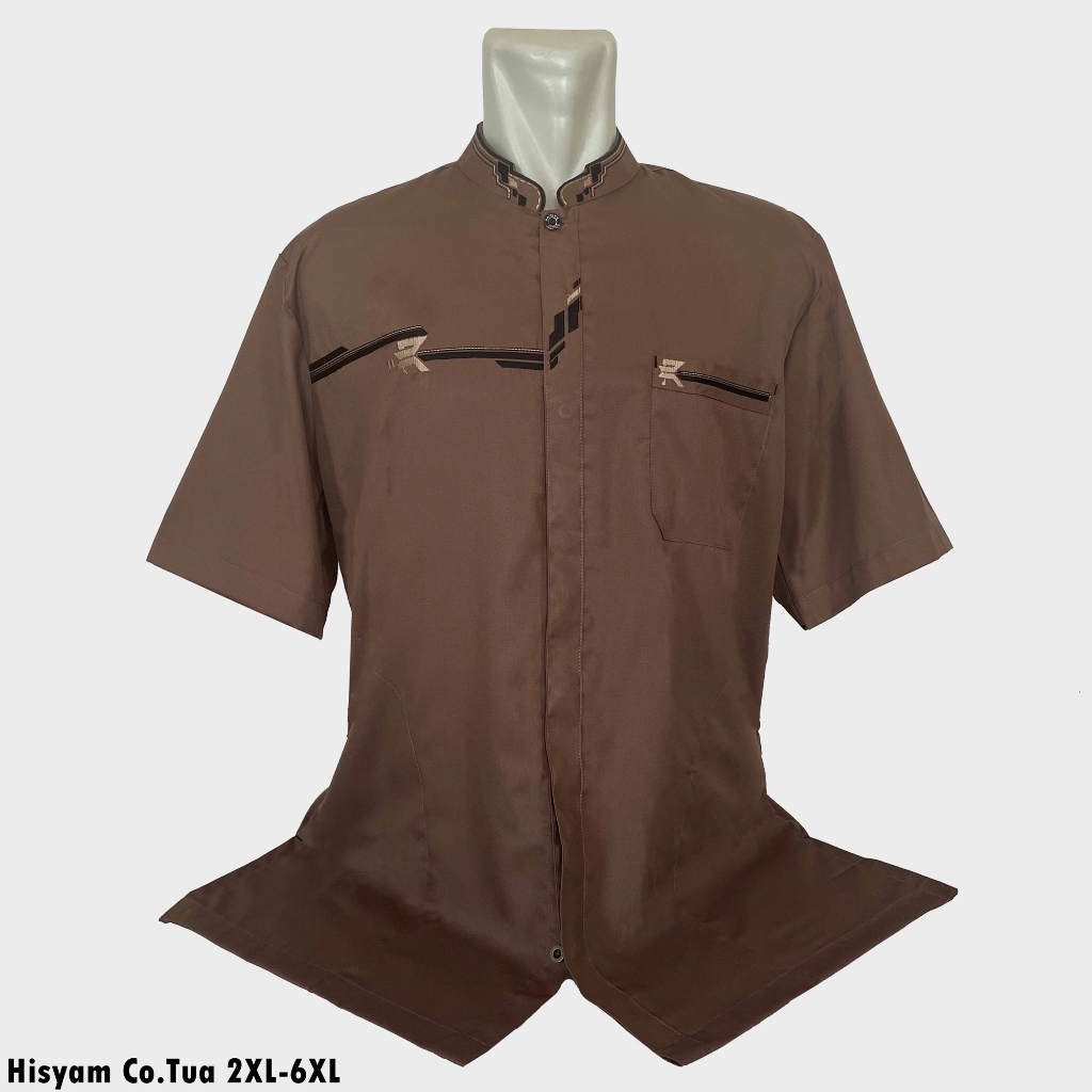 Baju Koko BIG SIZE Lengan Pendek HISYAM COKLAT TUA Ukuran Jumbo
