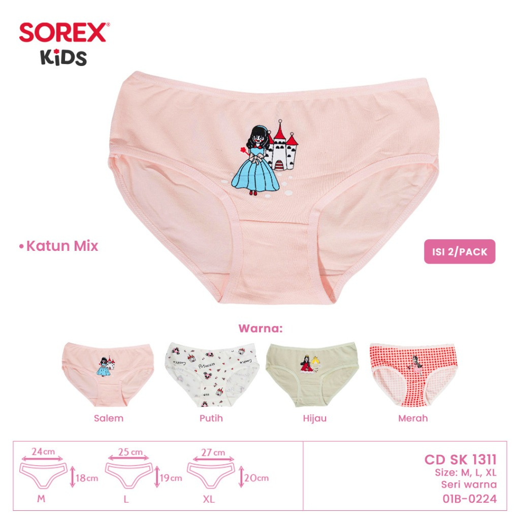 [ 3 pcs ] CD Sorex 1311 ( 2-7 tahun ) Celana Dalam Anak Perempuan Cw Girl Motif Terbaru - Mowoto