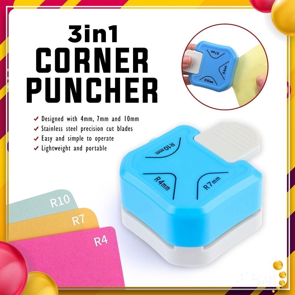 Pemotong Fillet Sudut 3 In 1 Pemotong Kertas Pelubang R4mm R7mm R10mm Round Corner Cutter untuk Kart