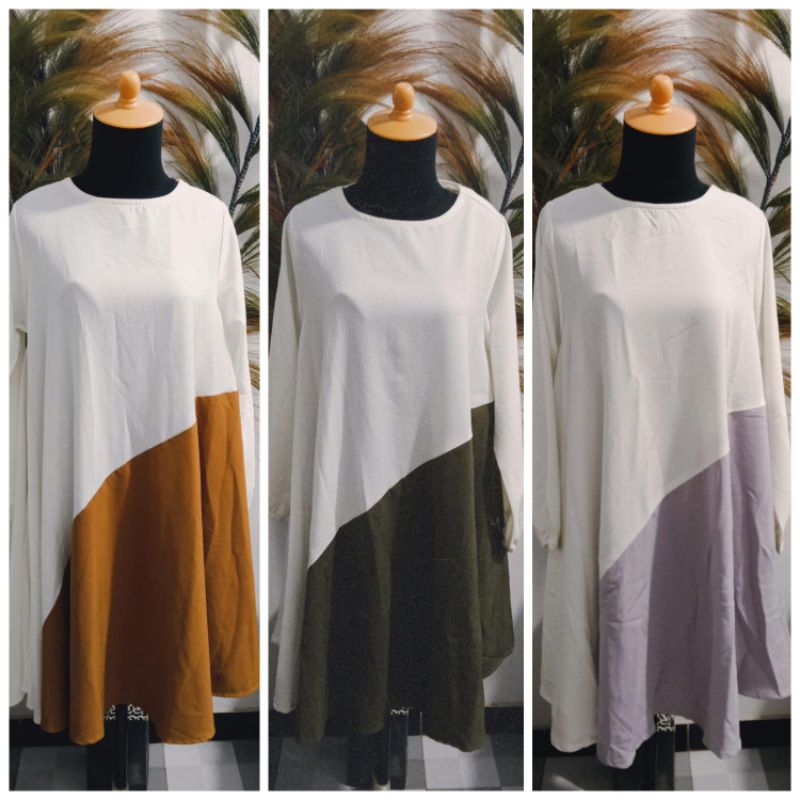 TUNIK WANITA MUSLIMAH KOMBINASI PUTIH