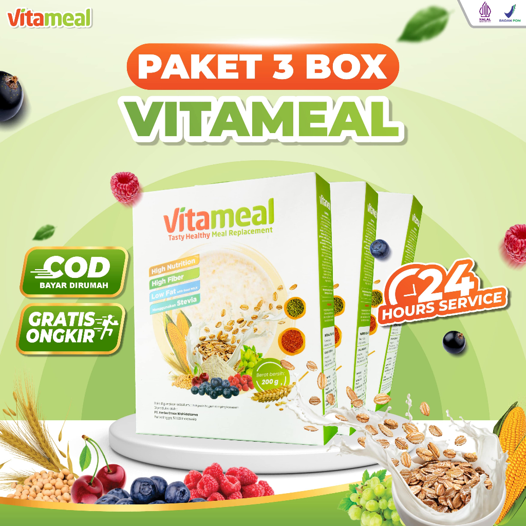 PAKET 3 BOX VITAMEAL - Original Sereal Sehat Penurun Gula Darah Tanpa Efek Samping Mengatasi Diabete