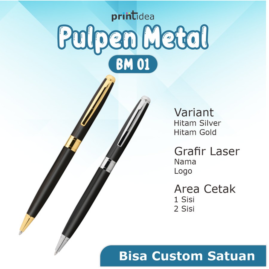 

Custom Ballpoint Metal Pen Pulpen Putar Stainless BM01 GRAFIR LOGO NAMA Pulpen Elegan