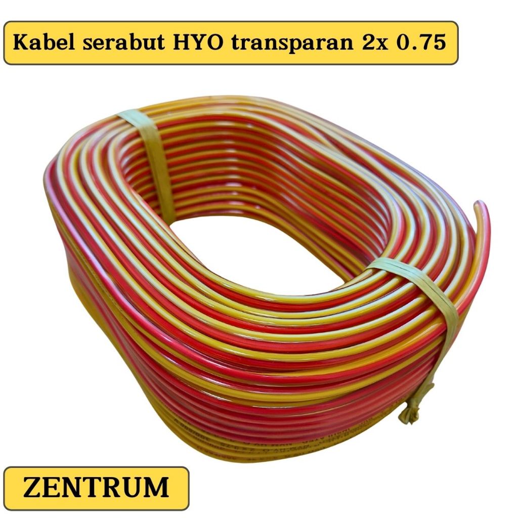 Zentrum Kabel Listrik Serabut HYO Transparan 2 x 0.75 Meteran 1 Meter Kabel Listrik HYO Permeter