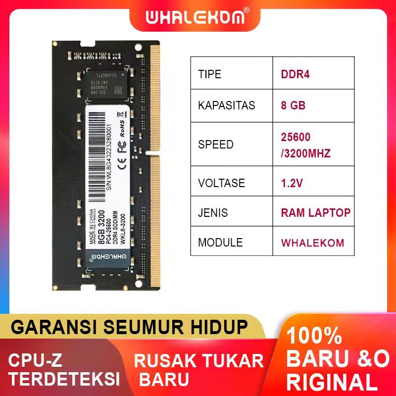 DDR4 8GB 3200MHZ RAM Whalekom brand udimm sodimm DDR4 16G