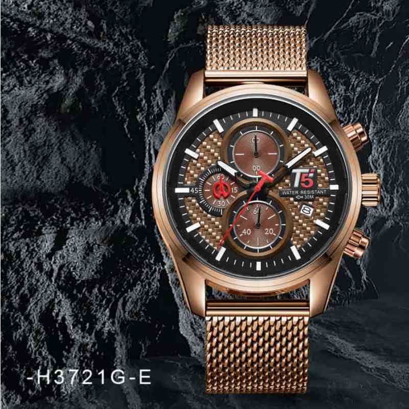 JAM TANGAN ANLOG PRIA RANTAI PASIR STAINLESS T5 ORIGINAL H 3721 WATER RESISTANT